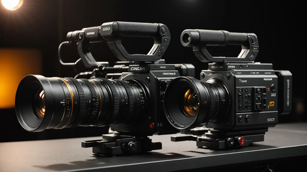 Cinema camera body with multiple prime lenses arranged in front, guide to first rental